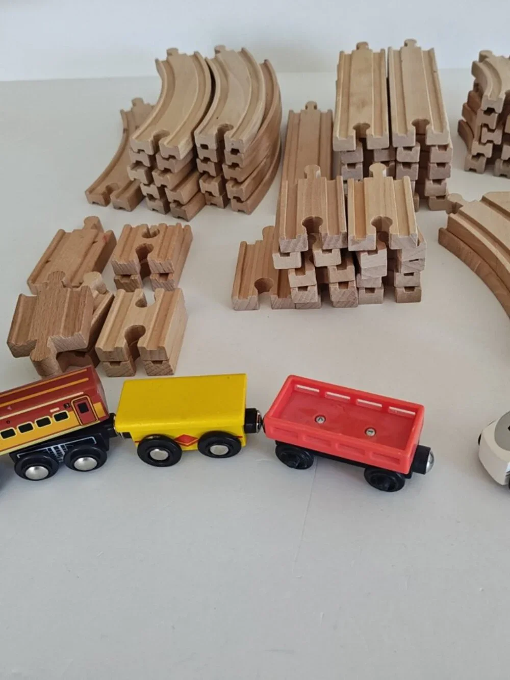 Wooden Train Railway Set 62 Pieces Brio-Compatible Track Train and extras